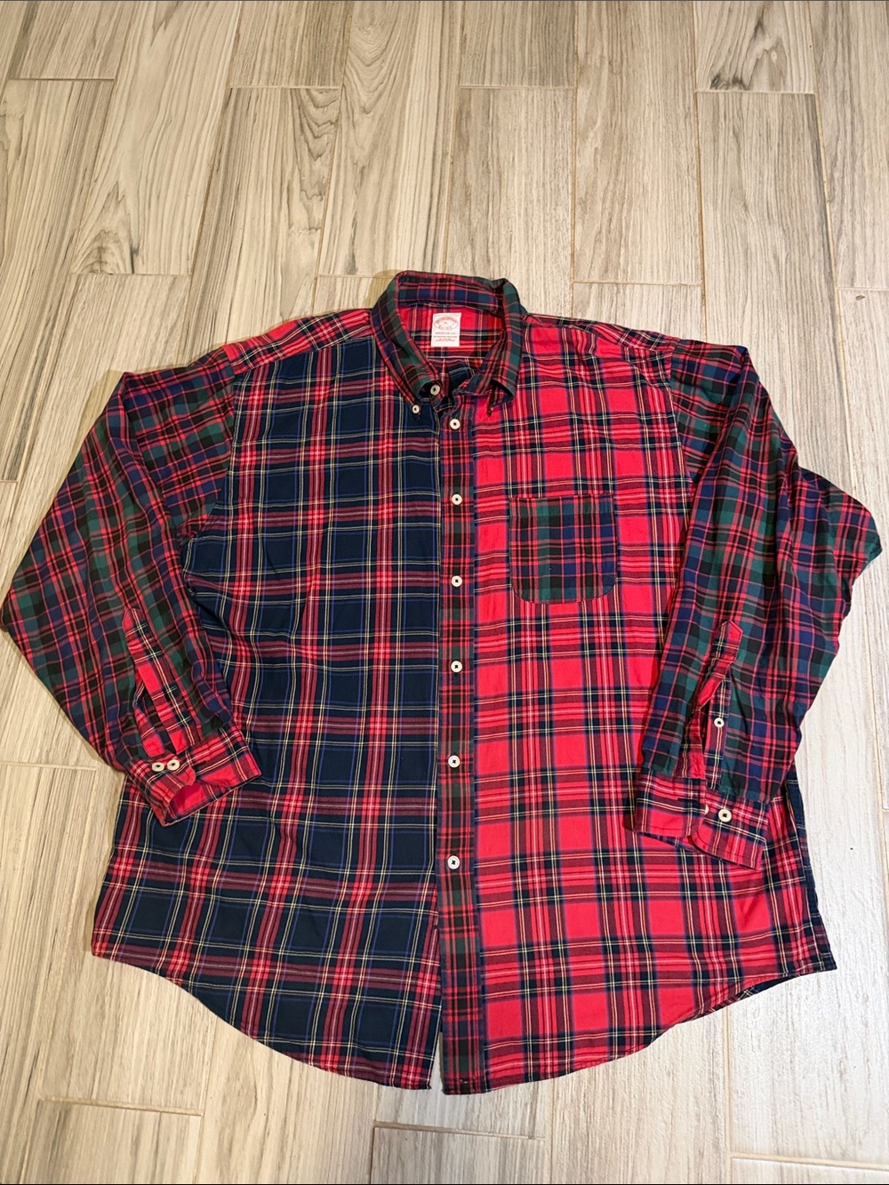 Brooks Brothers Red and Navy Mixed Plaid Button-Down Shirt Madison fit fleece